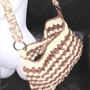 Vintage Two-Toned Crochet Straw Crossbody Bag